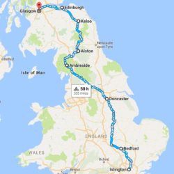 Map of Bicycle Route from London to Glasgow for Learning Disabilities Fundraiser