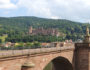 View of Heidelberg Castle from the Old Bridge on the Neckar River.